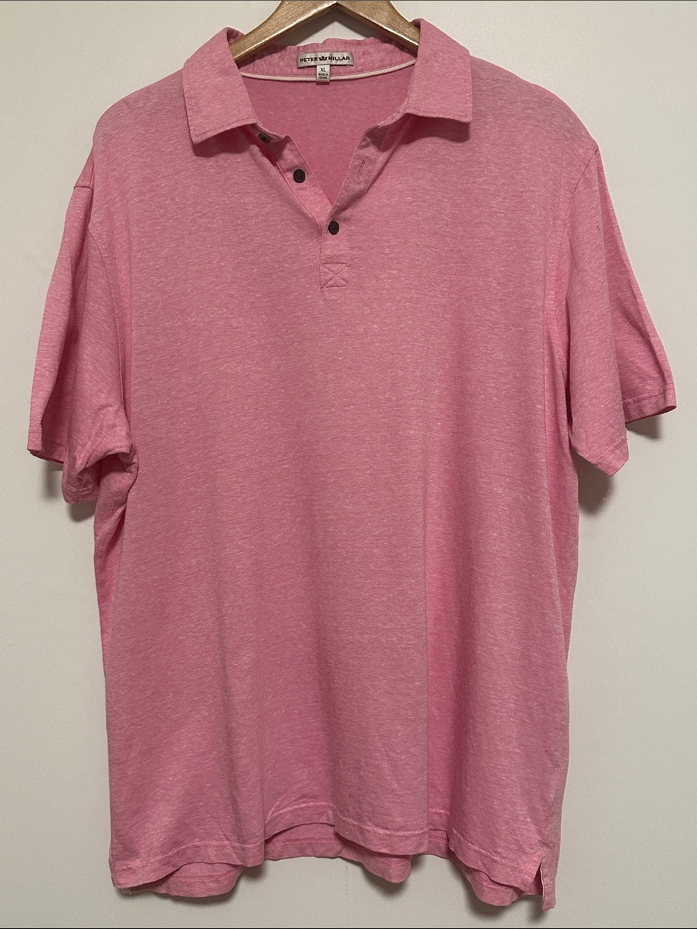 Peter Millar Linen Cotton Heathered Pink Short-Sleeve Polo